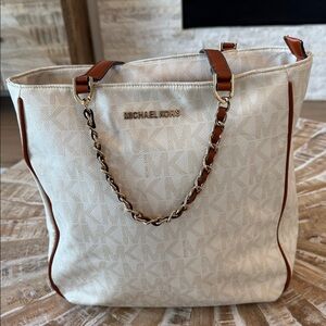 Michael Michael Kors Signature Tote Shoulder Bag Double Chain Leather Strap